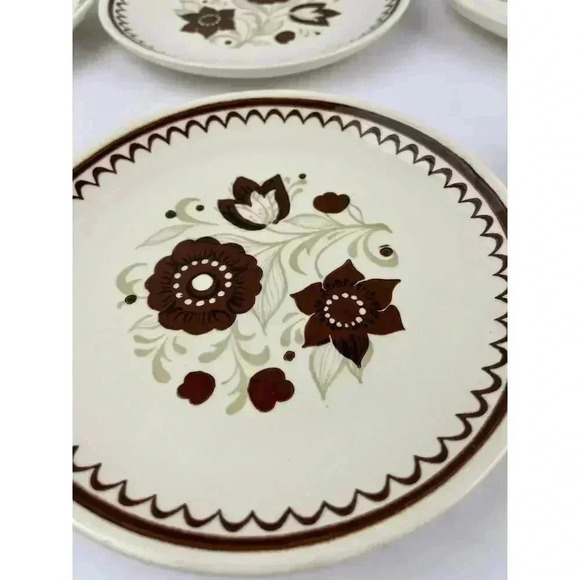 VTG Set of 6 1970's Floral Dessert Plate Brown Tan Flowers 6" - Picture 9 of 11